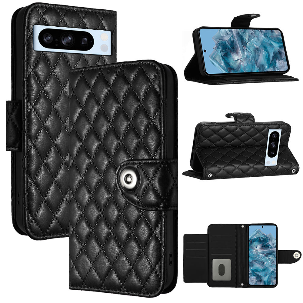 YB Imprinting Series-8 for Google Pixel 8 Pro Case Wallet Rhombus Pattern Phone Cover with Handy Strap YB Imprinting Series-8 for Google Pixel 8 Pro Case Wallet Rhombus Pattern Phone Cover with Handy Strap